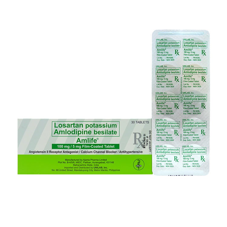 AMLIFE Losartan Potassium / Amlodipine Besilate 100mg / 5mg Film-Coated ...