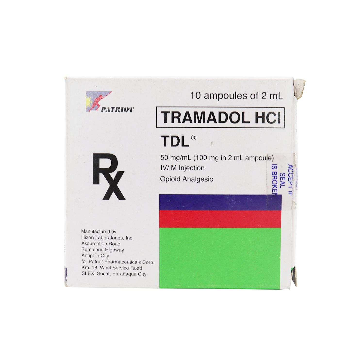 TDL Tramadol Hydrochloride 50mg mL 100mg 2mL Solution for Injection 10 s price in the Philippines MedsGo Pharmacy