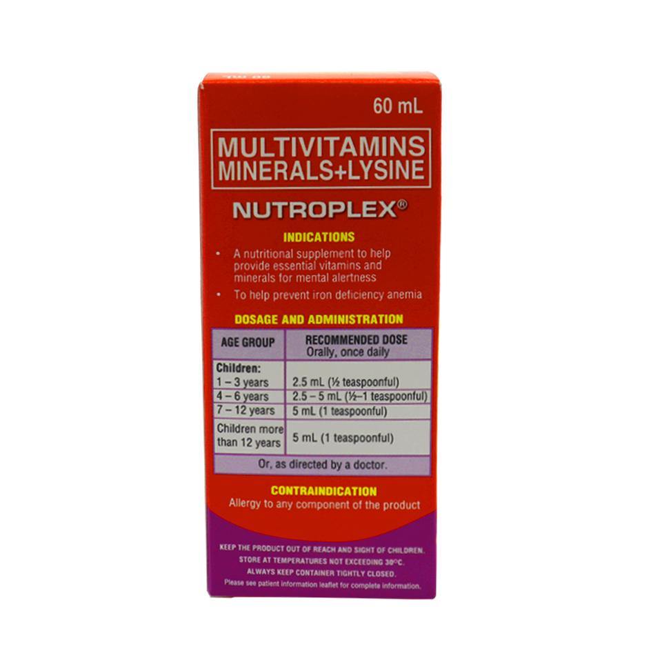 NUTROPLEX Multivitamins / Minerals / Lysine Syrup 250mL price in the  Philippines | MedsGo Pharmacy