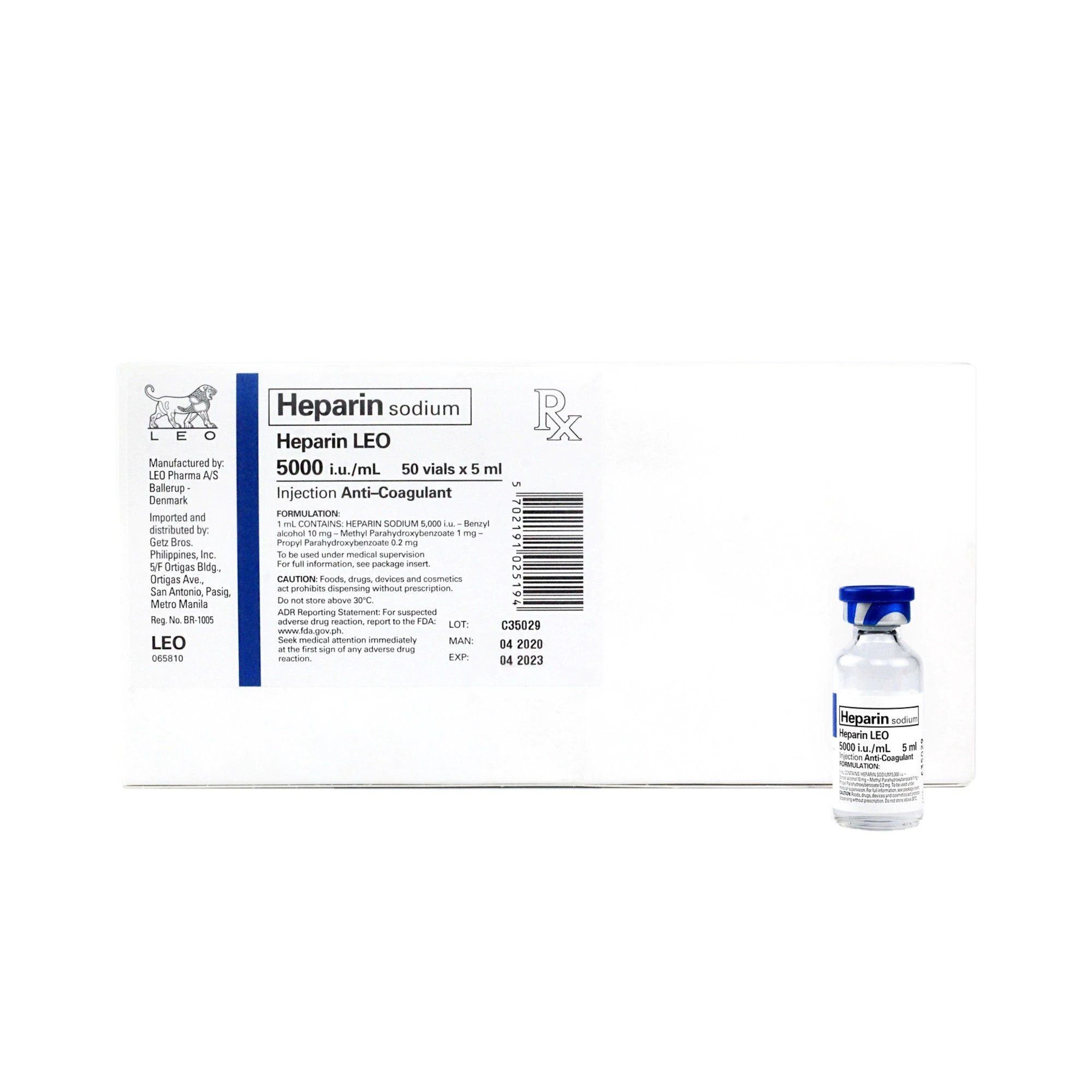 HEPARIN LEO Heparin Sodium 5000IU / mL Solution for IV/SC Injection 5mL