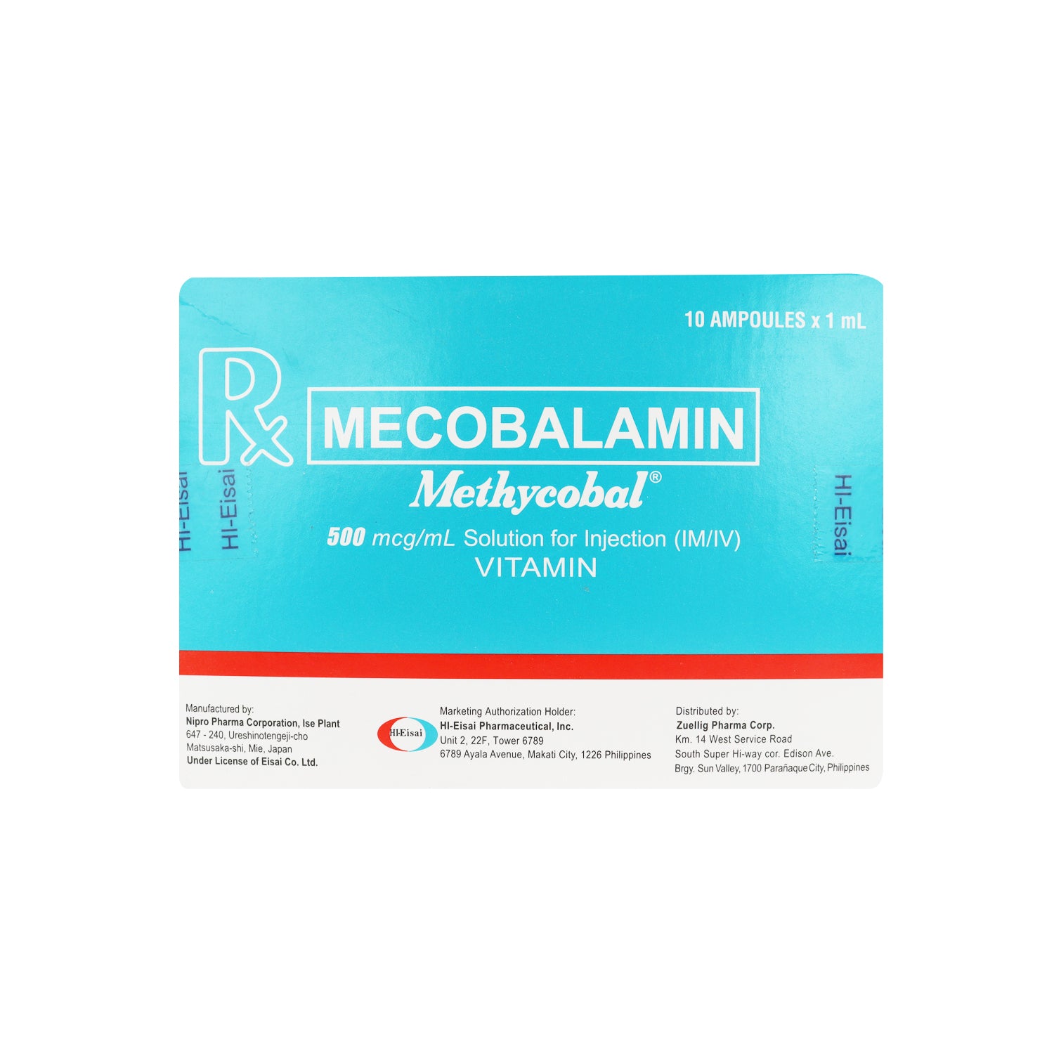 METHYCOBAL Mecobalamin 500mcg / ML Solution For IM//IV Injection 1mL 10 ...