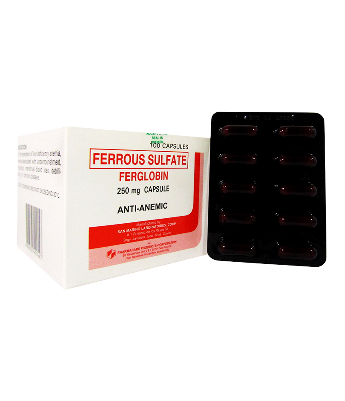 Buy Ferglobin Dried Ferrous Sulfate 250 Mg Capsule 1s Online With