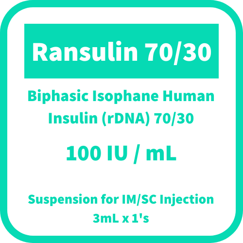 RANSULIN 70/30 Biphasic Isophane Human Insulin (rDNA) 70/30 100IU / mL