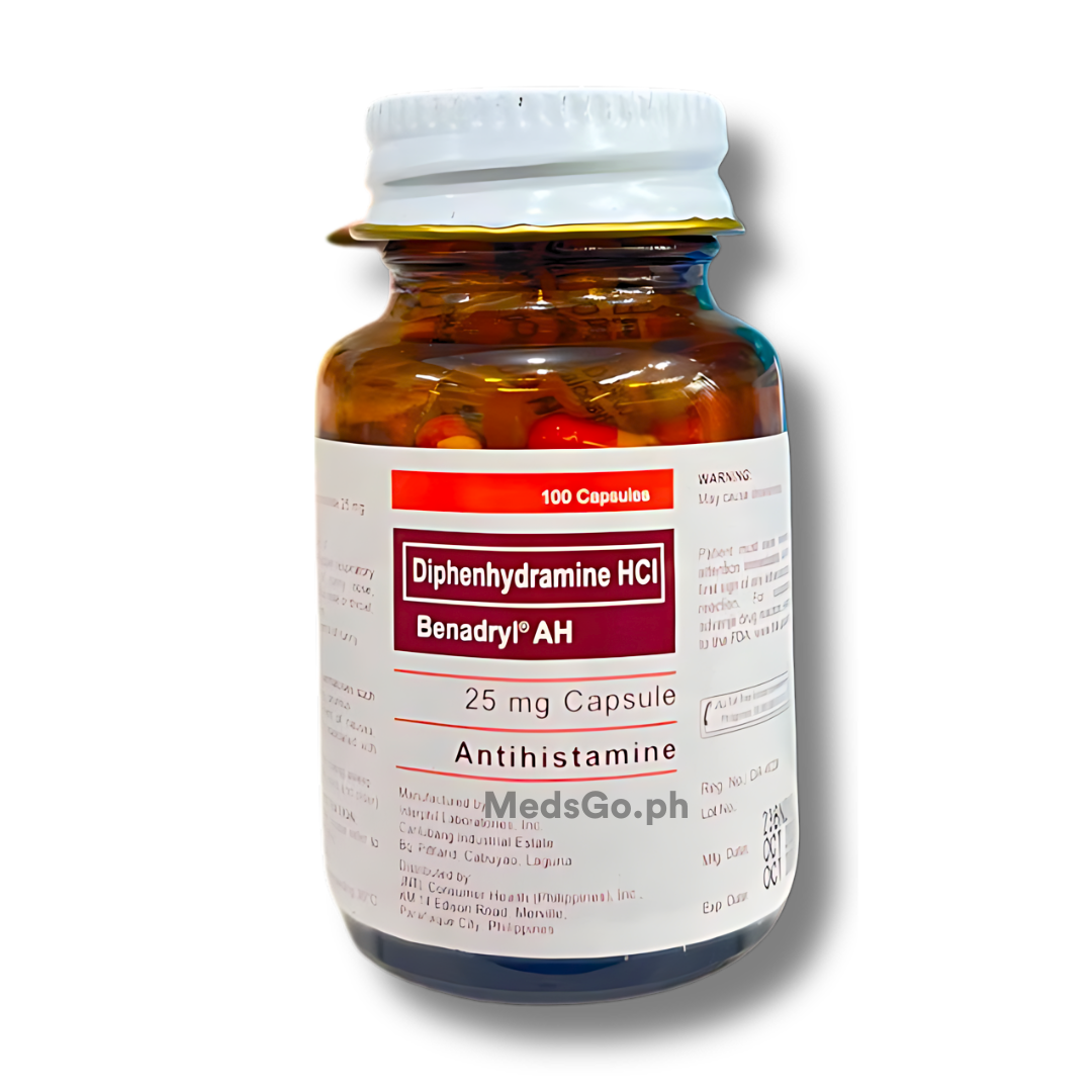 Benadryl AH Diphenhydramine HCI 25mg Capsules - 1 Bottle x 100 Capsules ...