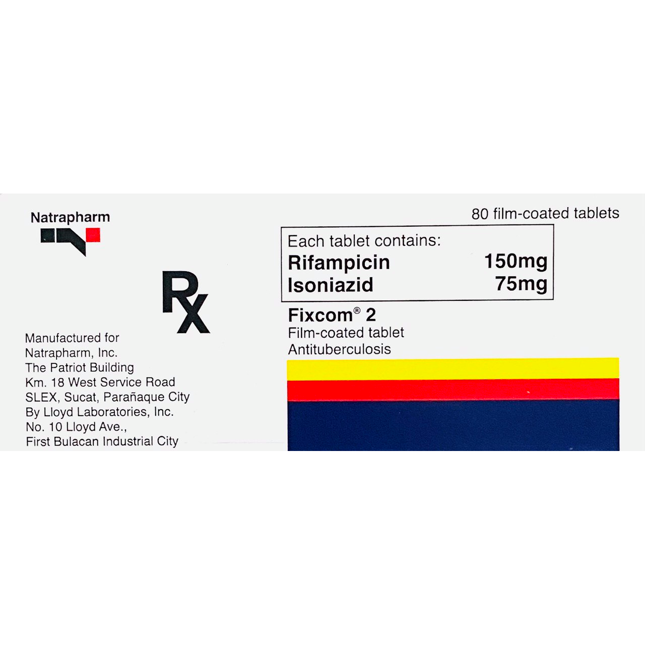 FIXCOM 2 Rifampicin / Isoniazid 150mg / 75mg Film-Coated Tablet 80's ...