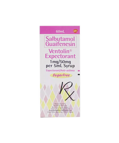 VENTOLIN EXPECTORANT SYRUP Salbutamol / Guaifenesin 1mg / 50mg per 5mL Syrup 100mL, Dosage Strength: 1 mg / 50 mg per 5 ml, Drug Packaging: Syrup 100ml