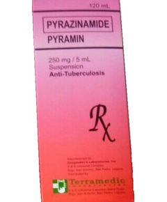 PYRAMIN Pyrazinamide 250mg / 5mL Suspension 120mL, Dosage Strength: 250 mg / 5 ml, Drug Packaging: Suspension 120ml