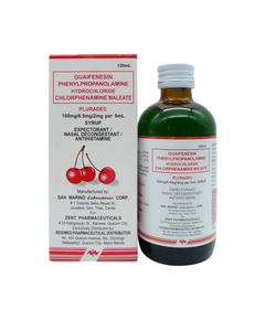 PLURADEC Guaifenesin / Phenylpropanolamine Hydrochloride / Chlorphenamine Maleate 100mg / 6.5mg / 2mg per 5mL Syrup 120mL Cherry, Dosage Strength: 100 mg / 6.5 mg / 2 mg per 5 ml, Drug Packaging: Syrup 120ml