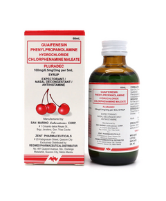 PLURADEC Guaifenesin / Phenylpropanolamine Hydrochloride / Chlorphenamine Maleate 100mg / 6.5mg / 2mg per 5mL Syrup 60mL Cherry, Dosage Strength: 100 mg / 6.5 mg / 2 mg per 5 ml, Drug Packaging: Syrup 60ml