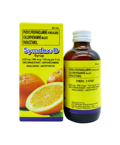 SYMDEX-D Paracetamol / Phenylpropanolamine Hydrochloride / Chlorphenamine Maleate 125mg / 6.25mg / 0.5mg per 5mL Syrup 60mL