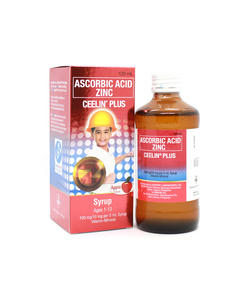 CEELIN PLUS Ascorbic Acid / Zinc 100mg / 10mg per 5 mL Syrup 120mL Apple, Dosage Strength: 100mg / 27.44mg (Equivalent to 10mg elemental Zinc per 5ml, Drug Packaging: Syrup 120ml, Drug Flavor: Apple