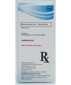 KLONTAR Gentamicin Sulfate 3mg / mL Ophthalmic / Otic Solution 5mL