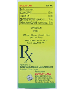Image of DYNATUSSIN DEXTROMETHORPHAN HYDROBROMIDE / GUAIFENESIN / SODIUM CITRATE / PHENYLPROPANOLAMINE HYDROCHLORIDE 10MG / 50MG / 150MG / 10MG PER 5ML SYRUP 120ML