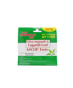 ASCOF FORTE Vitex Negundo L. (Lagundi Leaf) 600mg Capsule 1's, Dosage Strength: 600mg, Drug Packaging: Capsule 1's
