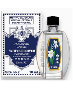 WHITE FLOWER EMBROCATION Menthol Crystals / Methyl Salicylate / Eucalyptus Oil 30%/ 40%/ 18% (w/w) Embrocation 10mL, Dosage Strength: 30% / 40% / 18% w/w, Drug Packaging: Embrocation 10ml