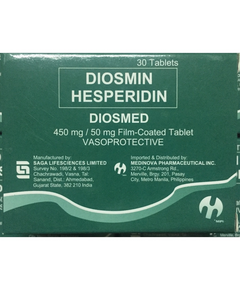 DIOSMED Diosmin / Hesperidin 450mg / 50mg Film-Coated Tablet 1's, Dosage Strength: 450 mg / 50 mg, Drug Packaging: Film-Coated Tablet 1's