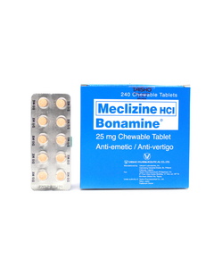 BONAMINE Meclizine Hydrochloride 25mg Chewable Tablet 1's, Dosage Strength: 25mg, Drug Packaging: Chewable Tablet 1's
