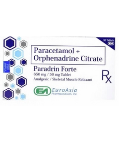 PARADRIN FORTE Paracetamol / Orphenadrine Citrate 650mg / 50mg Tablet 1's, Dosage Strength: 650 mg / 50 mg, Drug Packaging: Tablet 1's