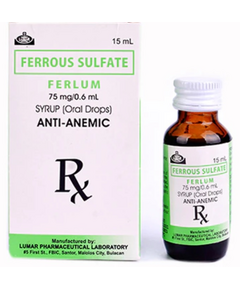 FERLUM Ferrous Sulfate 75mg / 0.6mL Syrup (Oral Drops) 15mL