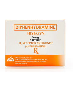 HISTAZYN Diphenhydramine Hydrochloride 50mg Capsule 1's, Dosage Strength: 50 mg, Drug Packaging: Capsule 1's