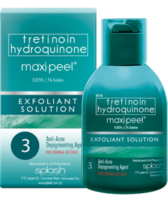 MAXI-PEEL Tretinoin / Hydroquinone 0.025% / 2% Exfoliant Solution 3 60mL, Dosage Strength: 0.025% / 2%, Drug Packaging: Solution 60ml