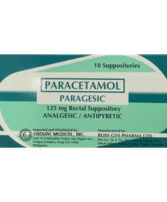 PARAGESIC Paracetamol 125mg Rectal Suppository 10's, Dosage Strength: 125 mg, Drug Packaging: Rectal Suppository 10's