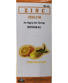 ZINLUM Zinc Sulfate Monohydrate 20mg / 5mL Syrup 60mL Orange-Mango