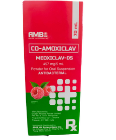 MEOXICLAV-DS Co-Amoxiclav 457mg / 5mL Powder for Oral Suspension 70mL Raspberry, Dosage Strength: 457mg / 5ml, Drug Packaging: Powder for Oral Suspension 70ml