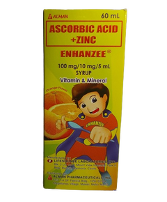 ENHANZEE Ascorbic Acid / Zinc Sulfate Monohydrate 100mg / 10mg per 5mL Syrup 60mL, Dosage Strength: 100mg / 10mg per 5ml, Drug Packaging: Syrup 60ml