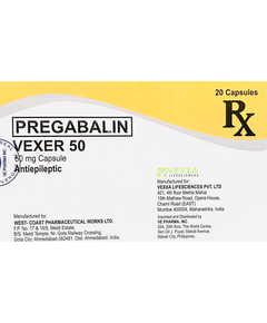 VEXER 50 Pregabalin 50mg Capsule 1's, Dosage Strength: 50 mg, Drug Packaging: Capsule 1's