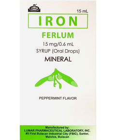 FERLUM Ferrous Sulfate 15mg / 0.6mL Syrup (Oral Drops) 15mL Peppermint