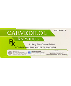 KARVIDOL Carvedilol 6.25mg Film-Coated Tablet 1's, Dosage Strength: 6.25 mg, Drug Packaging: Film-Coated Tablet 1's