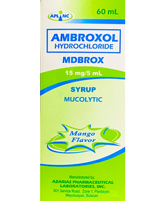 MDBROX Ambroxol Hydrochloride 15mg / 5mL Syrup 60mL Mango, Dosage Strength: 15 mg / 5 ml, Drug Packaging: Syrup 60ml, Drug Flavor: Mango