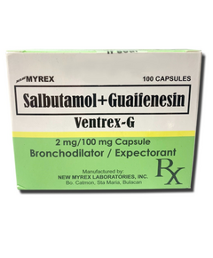 VENTREX-G Salbutamol / Guaifenesin 2mg / 100mg Capsule 1's, Dosage Strength: 2 mg / 100 mg, Drug Packaging: Capsule 1's