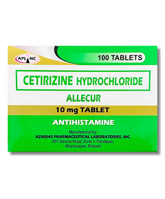 ALLECUR Cetirizine 10mg - 1 Box x 100 Tabs, Dosage Strength: 10 mg, Drug Packaging: Tablet 100's