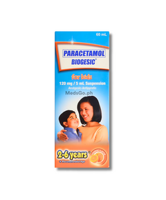 BIOGESIC Paracetamol 120mg / 5mL Suspension 60mL Orange, Dosage Strength: 120mg / 5ml, Drug Packaging: Suspension 60ml, Drug Flavor: Orange