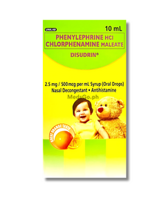 DISUDRIN Phenylephrine Hydrochloride / Chlorphenamine Maleate 2.5mg / 500mcg per mL Syrup (Oral Drops) 10mL Orange