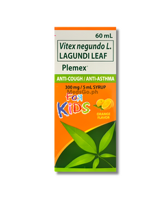 PLEMEX FOR KIDS Vitex Negundo L. (Lagundi Leaf) 300mg / 5mL Syrup 60mL Orange, Dosage Strength: 300mg / 5ml, Drug Packaging: Syrup 60ml, Drug Flavor: Orange