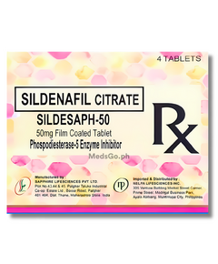 Sildenafil 50mg - 1 Box x 4 Tabs (Sildesaph 50), Dosage Strength: 50 mg, Drug Packaging: Film-Coated Tablet 4's