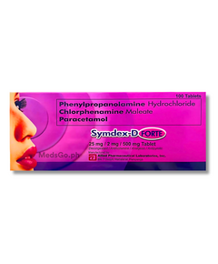 SYMDEX-D FORTE 1 Box x 100 Tabs - Phenylpropanolamine / Chlorphenamine / Paracetamol 25mg / 2mg / 500mg, Dosage Strength: 500mg / 25mg / 2mg, Drug Packaging: Tablet 100's