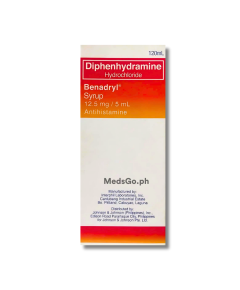 BENADRYL Diphenhydramine Hydrochloride 12.5mg / 5mL Syrup 120mL, Dosage Strength: 12.5mg / 5ml, Drug Packaging: Syrup 120ml