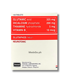 GLUTAPHOS Glutamic Acid / Dicalcium Phosphate / Thiamine Hydrochloride / Cyanocobalamin Tablet 1's, Dosage Strength: 325mg / 200mg / 5mg / 10mcg, Drug Packaging: Tablet 1's