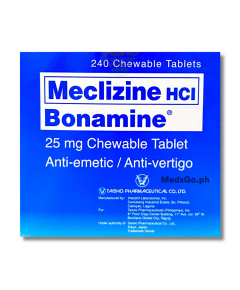 BONAMINE Meclizine Hydrochloride 25mg Chewable Tablet 1's, Dosage Strength: 25mg, Drug Packaging: Chewable Tablet 1's