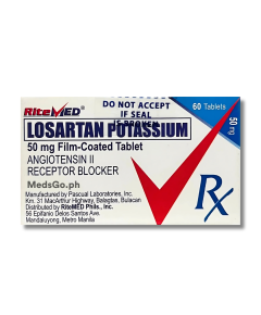 RITEMED Losartan Potassium 50mg Film-Coated Tablet 1's, Dosage Strength: 50mg, Drug Packaging: Film-Coated Tablet 1's