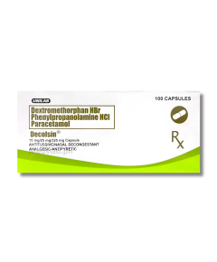 Image of DECOLSIN DEXTROMETHORPHAN HYDROBROMIDE / PHENYLPROPANOLAMINE HYDROCHLORIDE / PARACETAMOL 15MG / 25MG / 325MG CAPSULE 1'S