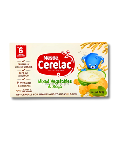Image of CERELAC INFANT CEREALS MIXED VEGETABLES & SOYA 6 MONTHS TO 2 YEARS 120G