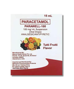 Image of PARAWELL-100 PARACETAMOL 100MG / ML ORAL DROPS 15ML TUTTI-FRUTI