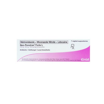 Buy Neo-penotran forte-l metronidazole / miconazole nitrate / lidocaine  750mg / 200mg / 100mg vaginal suppository 1's online with MedsGo. Price -  from