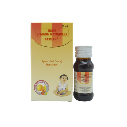 Image of FERLIN FERROUS SULFATE / FOLIC ACID / VITAMIN B COMPLEX 15MG / 10MG / 5MG / 10MG / 25 MCG PER ML SYRUP (ORAL DROPS) 15ML CHERRY-ORANGE