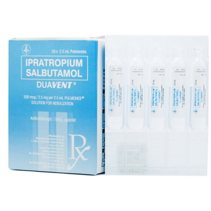 Image of DUAVENT IPRATROPIUM BROMIDE MONOHYDRATE / SALBUTAMOL 500MCG / 2.5MG PER 2.5ML SOLUTION FOR NEBULIZATION 2.5ML 20'S
